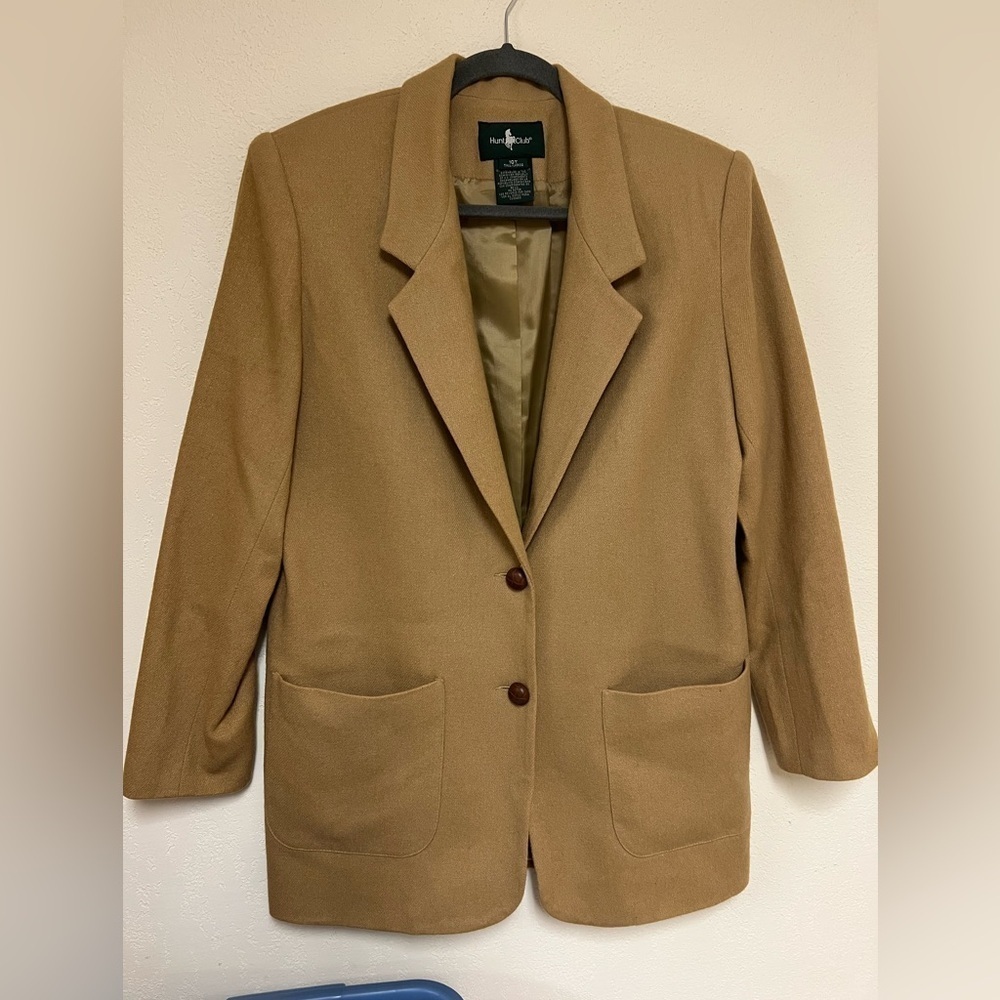 Hunt Club oversized blazer, brown, padded shoulders, 100% wool, 10T